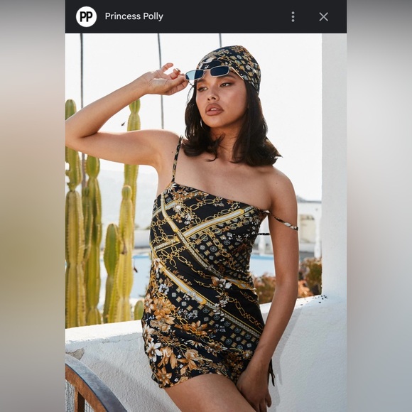 Princess Polly Lucci Black and Gold Patterned Dress - Picture 1 of 4
